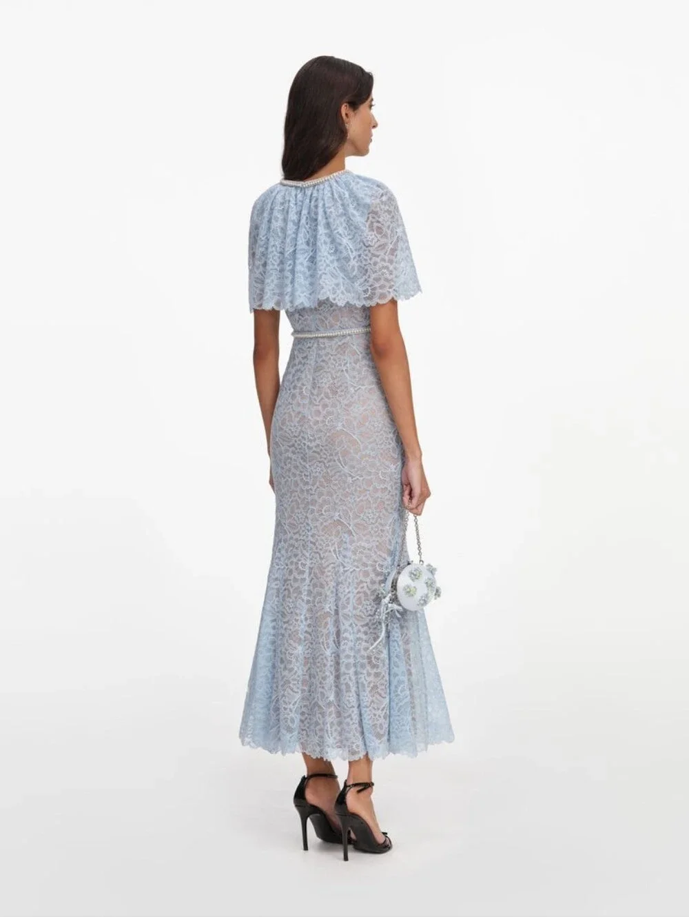 Self Portrait Blue Lace Cape Midi Dress